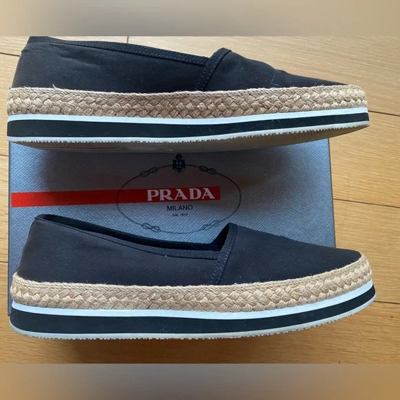 Prada Black Slip-On Espadrille Loafers NIB $490+ PRADA Espadrille Loafer Mule Slide Flat Shoe Black  main image 4